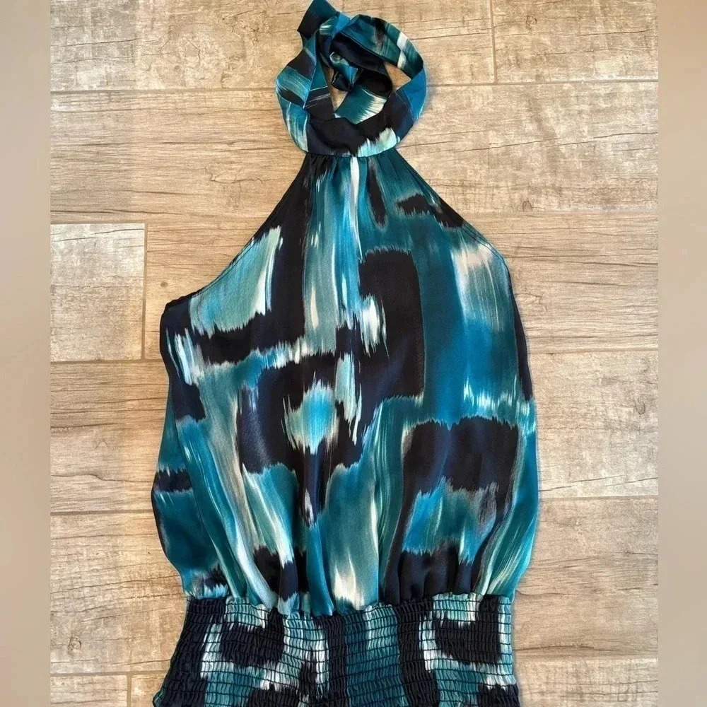 Women's Blue and Black rayon Tie Dye Halter Neck, sleeveless top